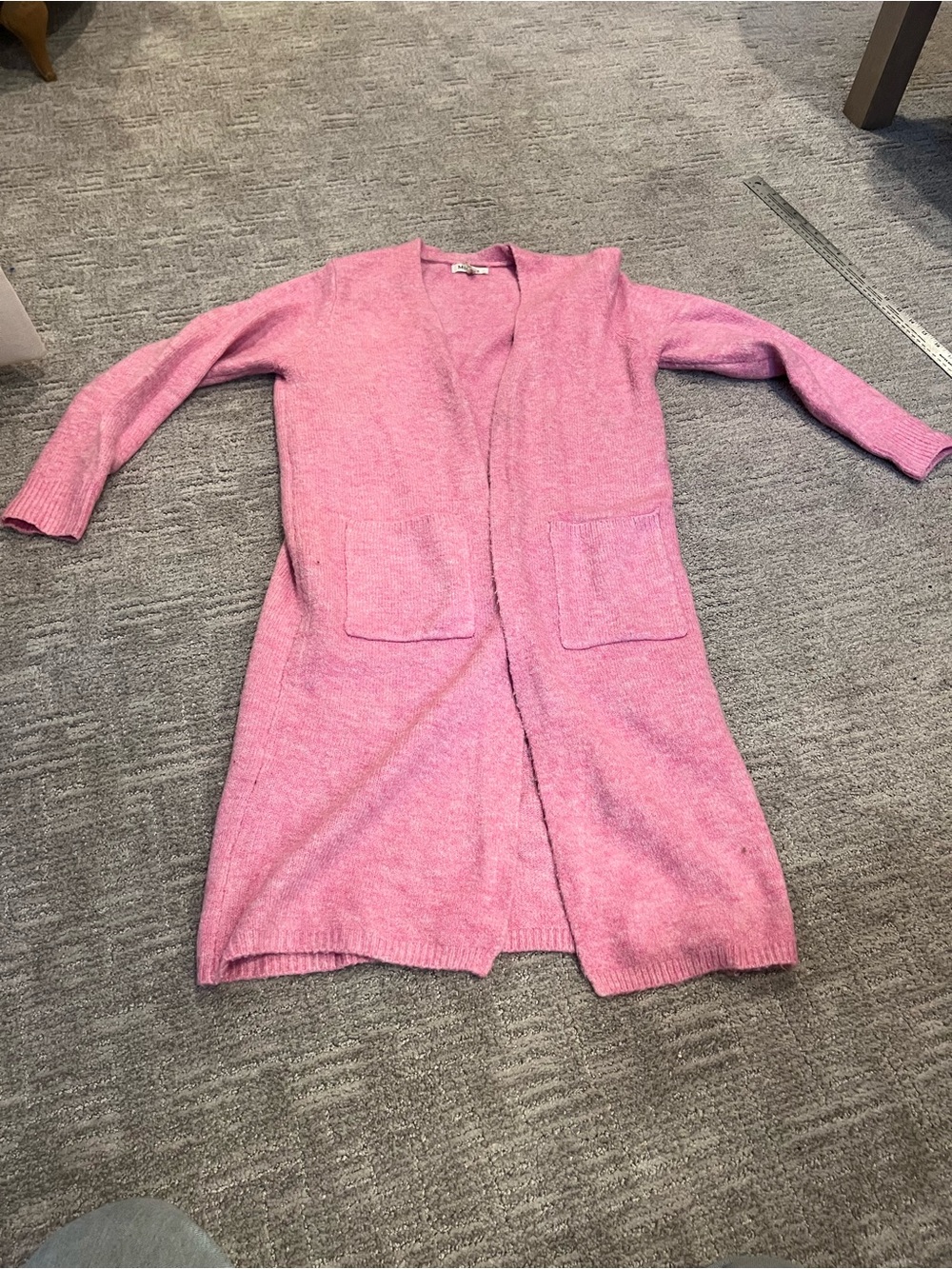 Miracle Pink Open-Front Long Cardigan with Patch Pockets